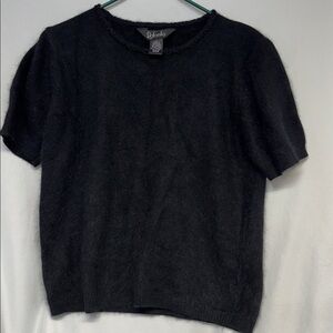 Rafaella Angora rabbit hair and lambswool Black beaded collar Knit Sweater L